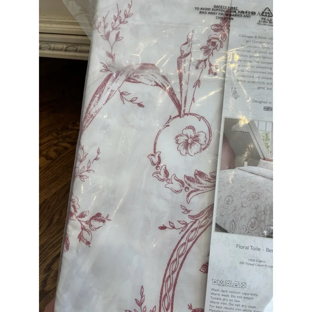 Cabbages & Roses King Duvet Set Floral Toile - Berry 100% Cotton NEW‎